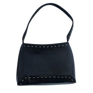 Vintage 90s Y2K KBG Faux Leather Mini Bag Black Square Shoulder Bag Purse EUC